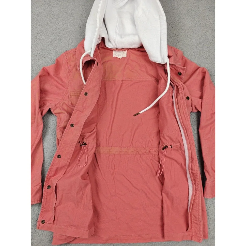Caslon Jacket Womens XL Pink Hooded‎ Anorak Utility Twill Drawstring Pockets